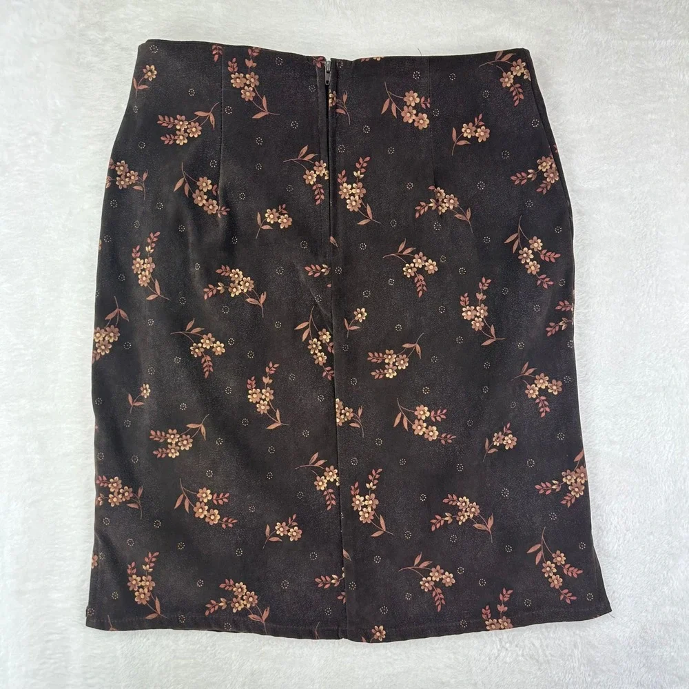 RAG Pencil Skirt Womens Floral Straight 12 Brown Cottagecore VTG Made in USA